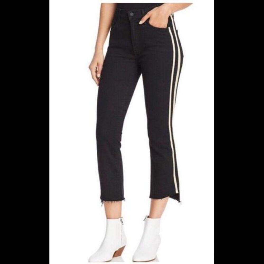 Mother Striped Crop Step-Hem Fray Jeans in‎ Guilty Racer